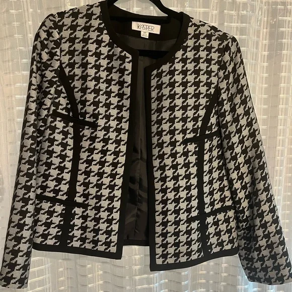 Kasper Houndstooth Steel Grey and Black Suit Jacket Blazer - Picture 1 of 3